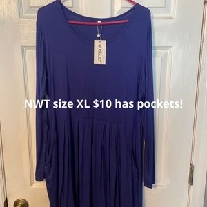 NWT blue long sleeve short dress with pockets